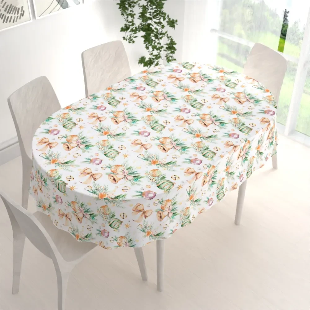 Biante Vianočný dekoračný oválny obrus PML-039 Banky a zvončeky 100x140 cm
