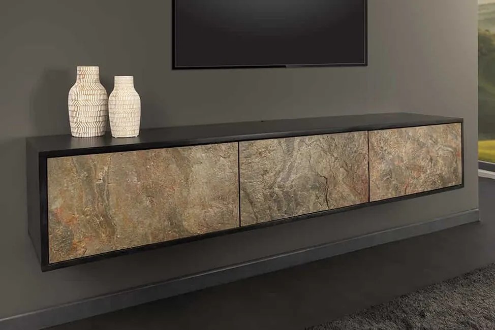 Závesná skrinka pod TV Asia z akáciového masívu a prírodného kameňa 160cm