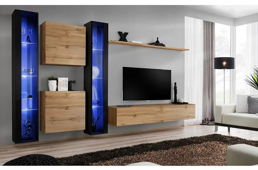 Obývacia stena Switch XVI Sklo +LED čierna/Wotan