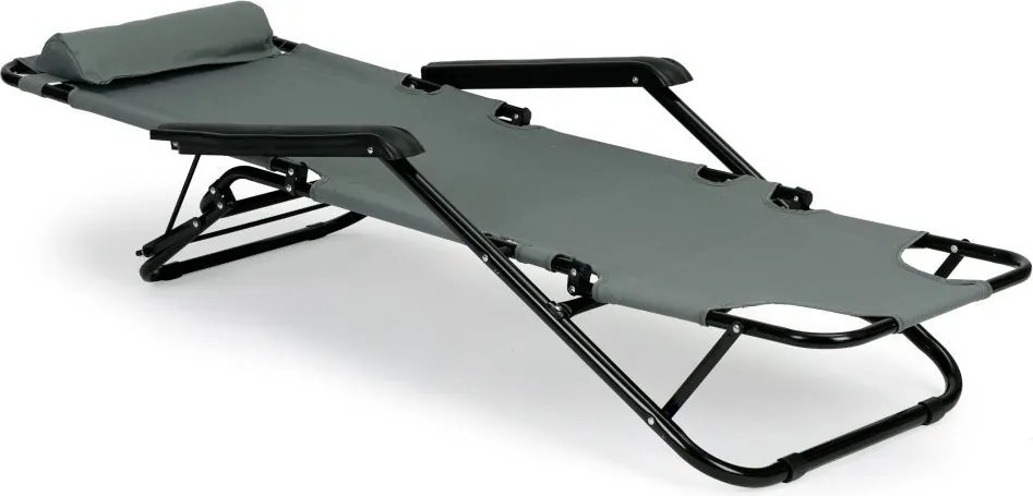 Ležadlo s opierkou hlavy, skladacia konštrukcia, sivé