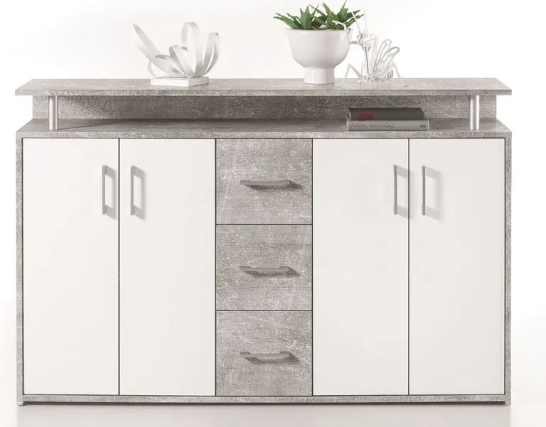 Komoda Drift, šedý betón/biela