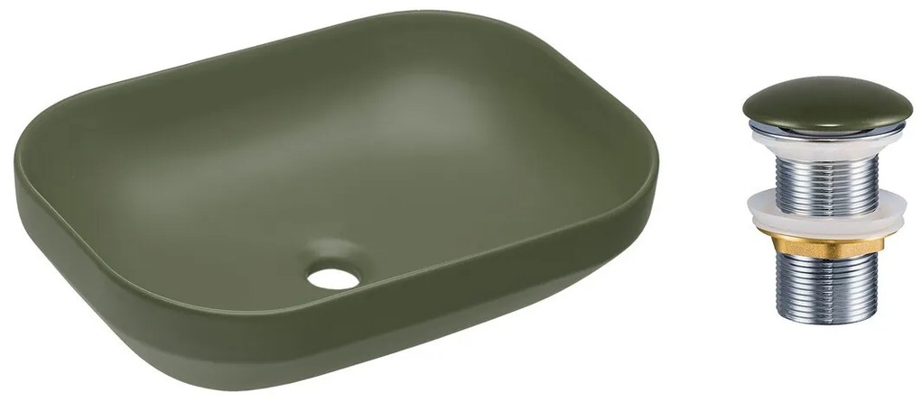 Sada keramického umyvadla na desku a výpusti Neli 50 cm zelená