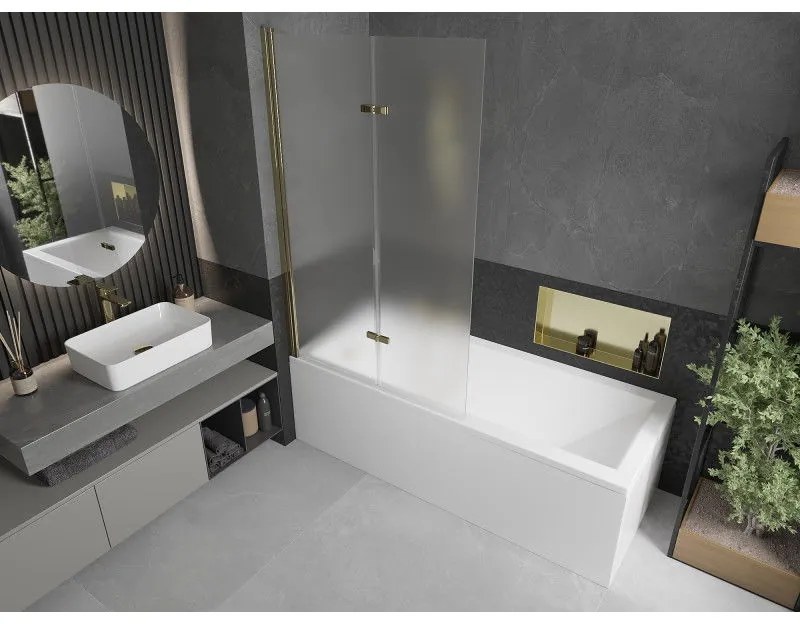 Mexen Castor, vaňová zástena 2-krídlová 100 x 150 cm, otočné krídlo, 6 mm námraza sklo, zlatý profil, 892-100-002-50-30