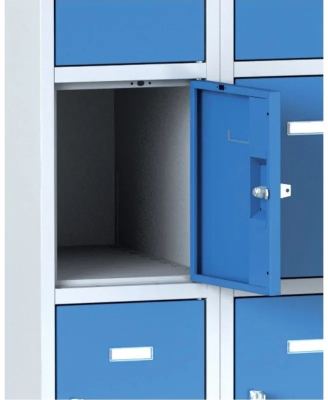 Šatníková skrinka S6 s úložnými boxami, 15 boxov, 1800 x 900 x 500 mm, otočný zámok, tmavosivé dvere