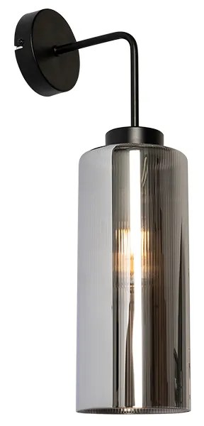 Art Deco nástenná lampa čierna s dymovým sklom - Laura