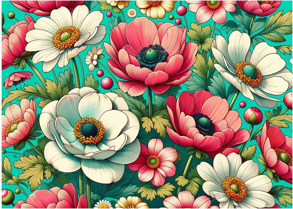 Sklenený obraz - Kvety na modrom pozadí (70x50 cm)