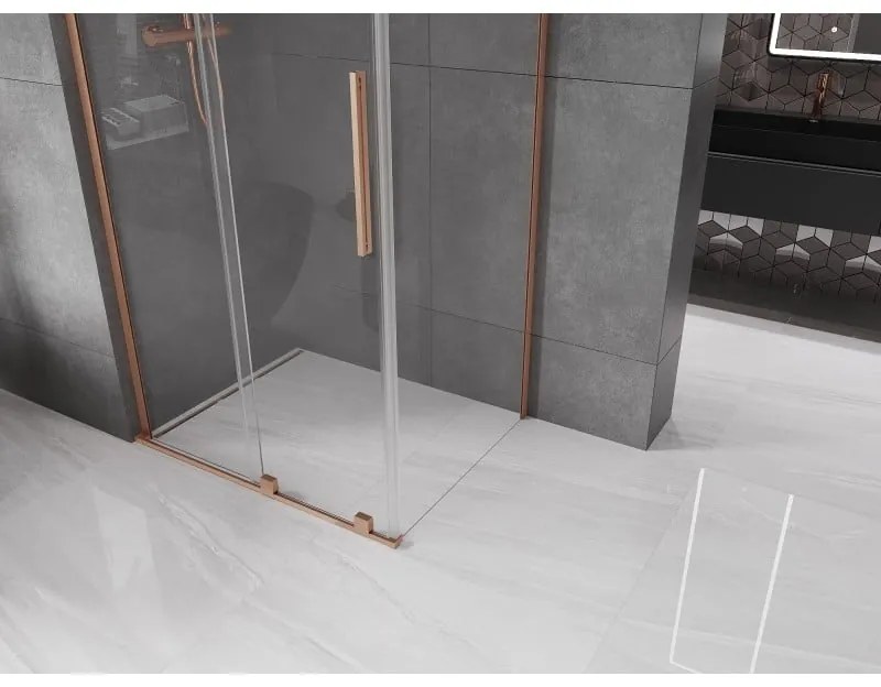 Mexen Velar L, sprchový kút s posuvnými dverami 110 x 90 cm, 8mm číre sklo, medená matná, 871-110-090-03-65
