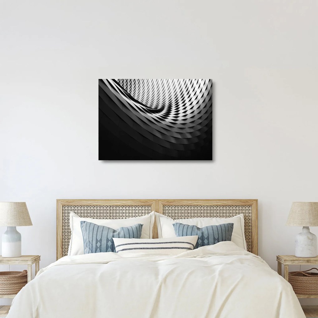 Abstraktný sklenený obraz - čiernobiela špirála (70x50 cm)