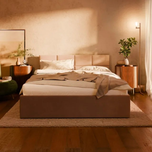 Manželská posteľ BORGO Velvet 140×200 cm svetlosivá