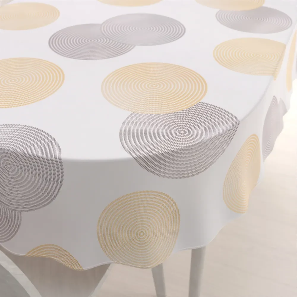 Biante Zamatový oválny obrus Tamara TMR-023 Žlté a sivé designové kruhy na smotanovom 140x200 cm
