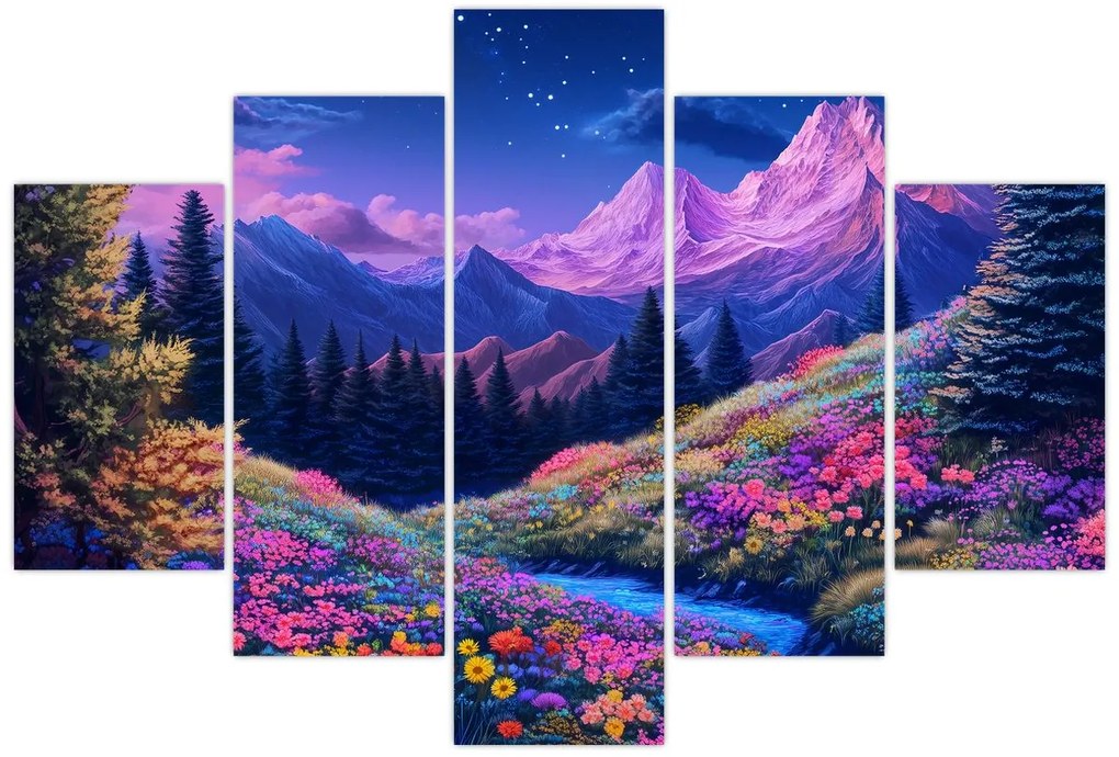 Obraz - Fialová krajina pri úplnku (150x105 cm)