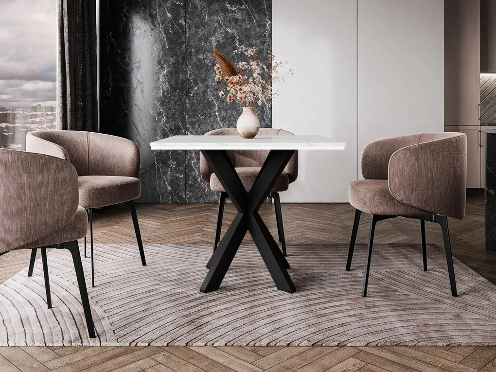 Moderný stôl Umtir, Farby: biely mramor + biely lesk / čierna