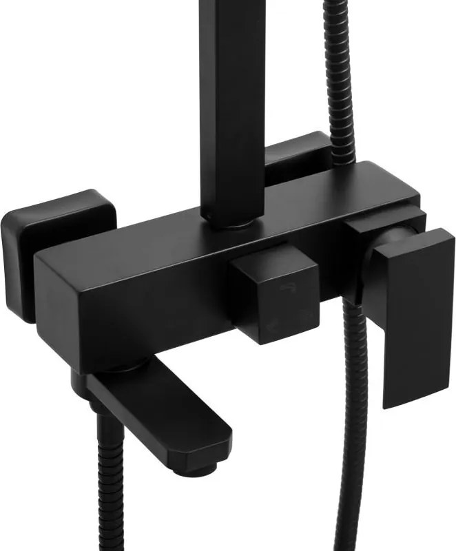 Erga Cube, sprchová batéria s vaňovým výtokom a horným pripojením sprchového stĺpu, 150 mm, čierna matná, ERG-YKA-BW.CB-BLK