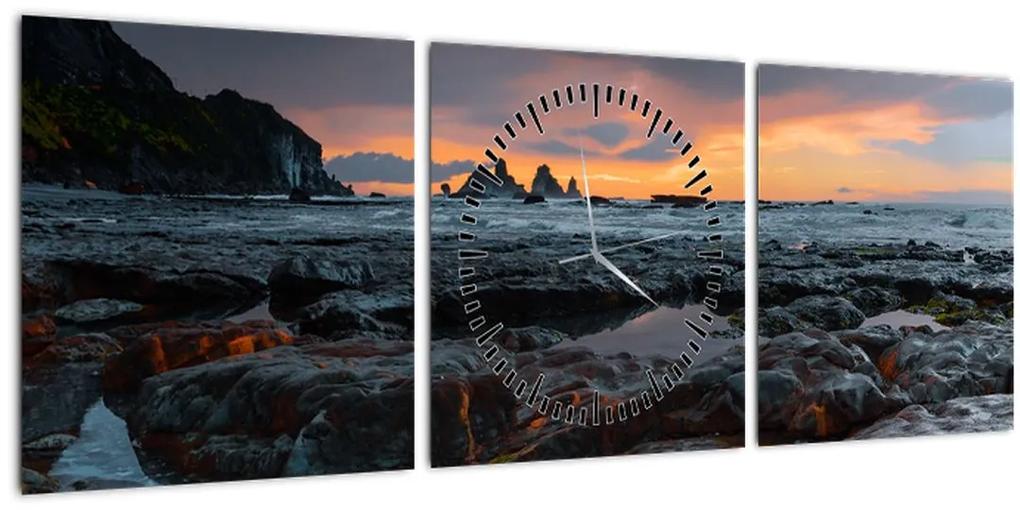Obraz - krajina na Novom Zélande (s hodinami) (90x30 cm)