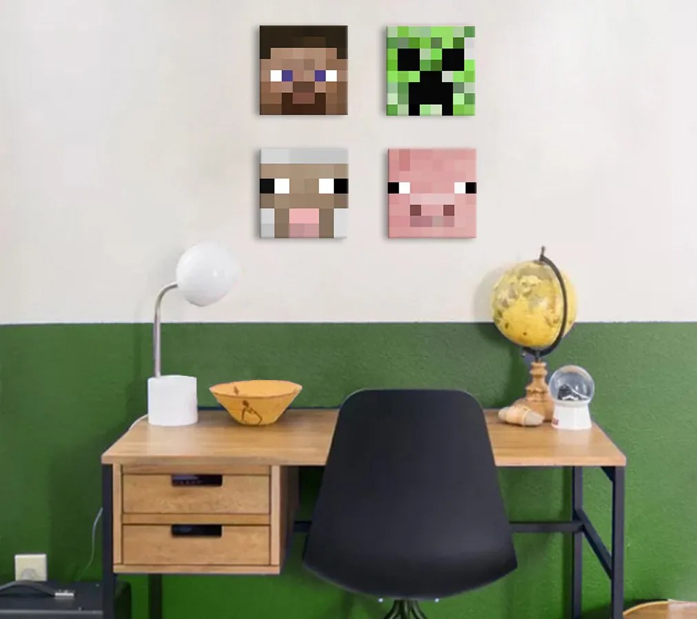 Minecraft obraz - Najlepšie postavičky na plátne - Steve, Creeper, Sheep, Pig | rôzne rozmery