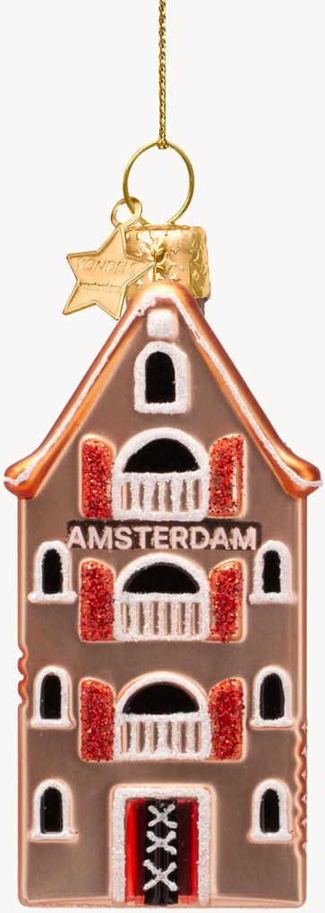 Ručne fúkaná vianočná ozdoba Amsterdam Canal House