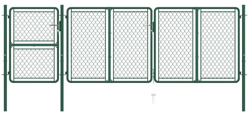 Záhradná brána, oceľ 125x395 cm, zelená