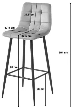 Set štyroch barových stoličiek ARCETO zamatové strieborné (čierne nohy) 4 ks