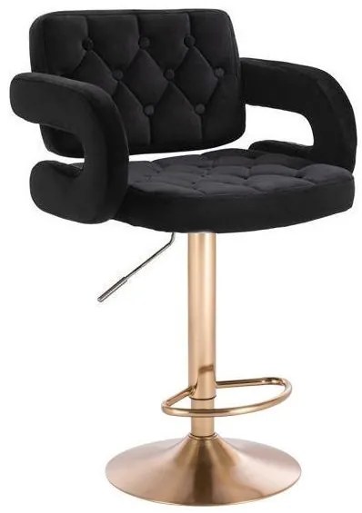 LuxuryForm DESIGN Barová stolička ADRIA VELUR na zlatom tanieri - čierna