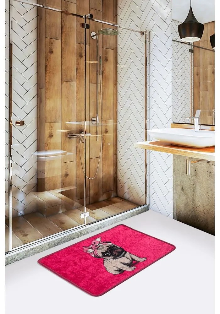 Ružová kúpeľňová predložka 40x60 cm Pink Pug – Foutastic