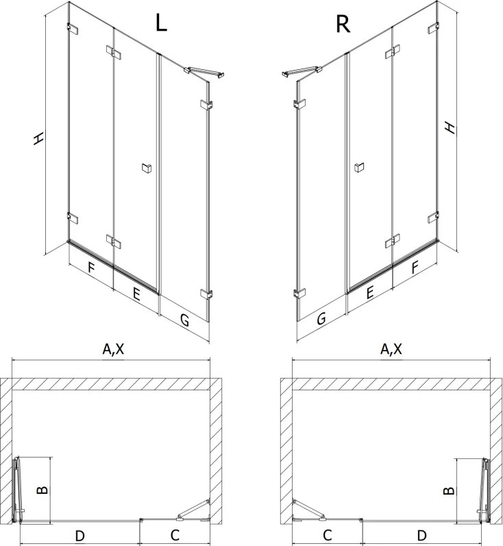 Mexen Lunar-F, pravé sklápacie sprchové dvere 110 cm, 8mm číre sklo, oceľový profil, 836S-110-050-97-00-P