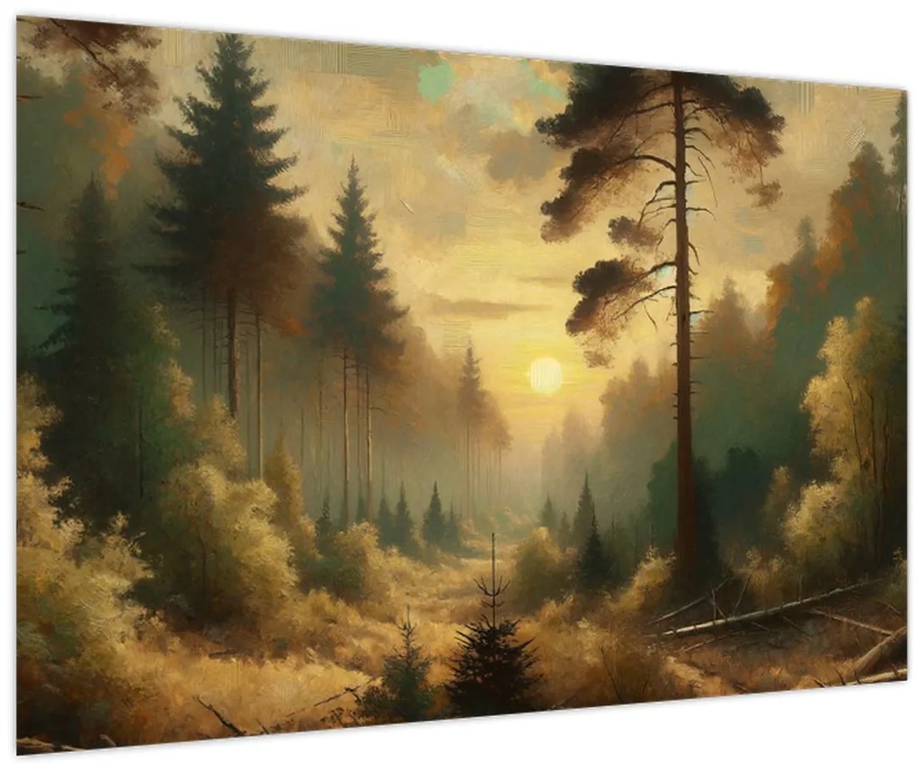 Obraz - Slnko žiariace lesom (90x60 cm)