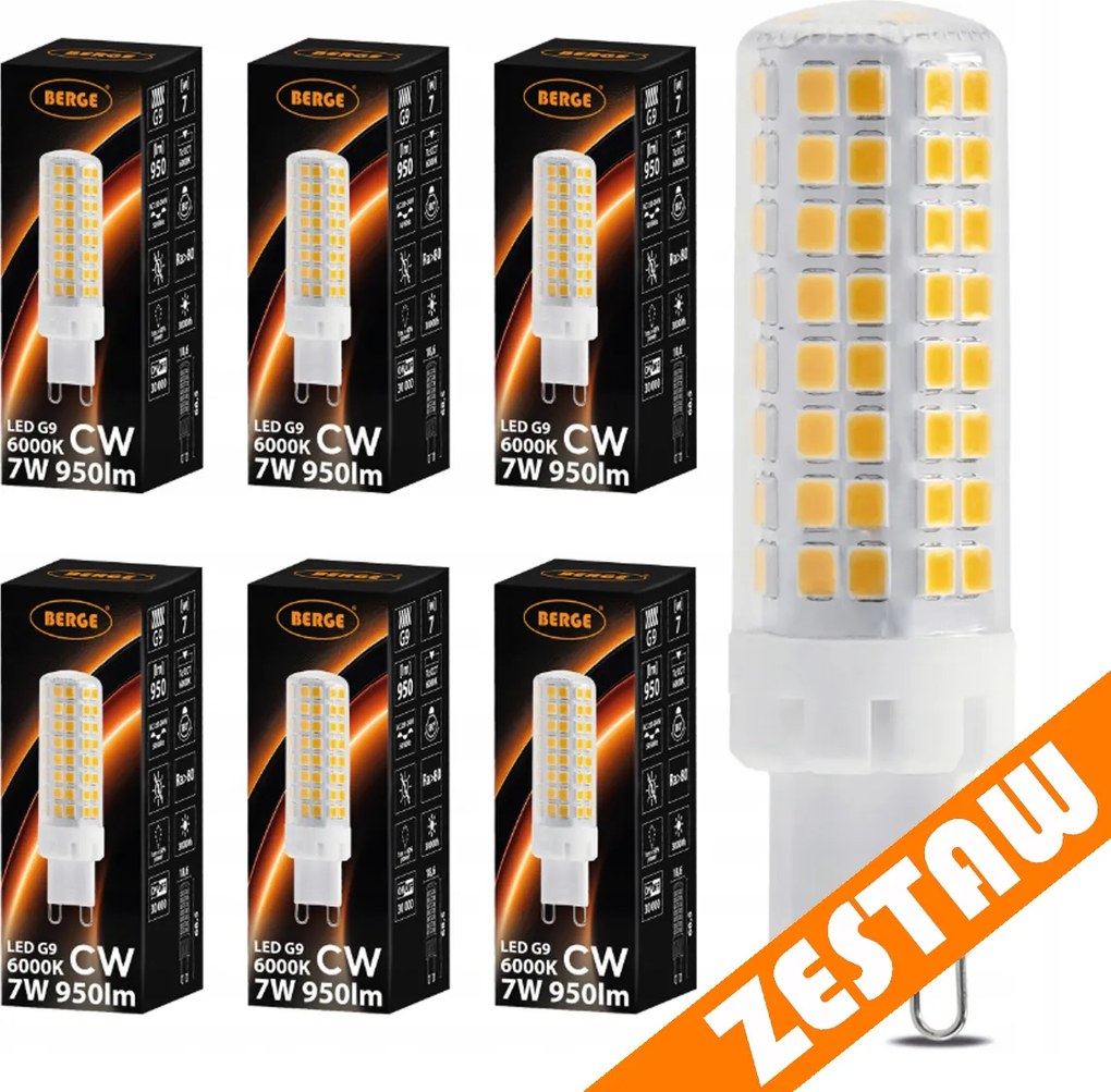 SADA 6 x G9 LED žiarovka 7W 950lm 6000K - studená biela