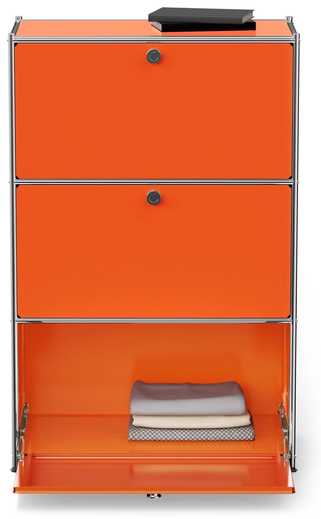 Kovová komoda »CN3« s výklopnými priečinkami, oranžová