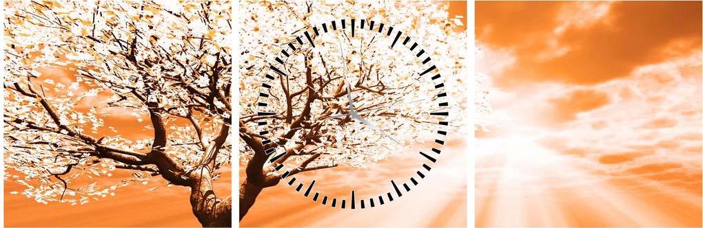 Oranžový obraz stromu (s hodinami) (90x30 cm)