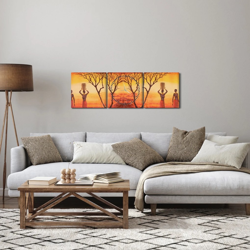Obraz - Africká savana (s hodinami) (90x30 cm)