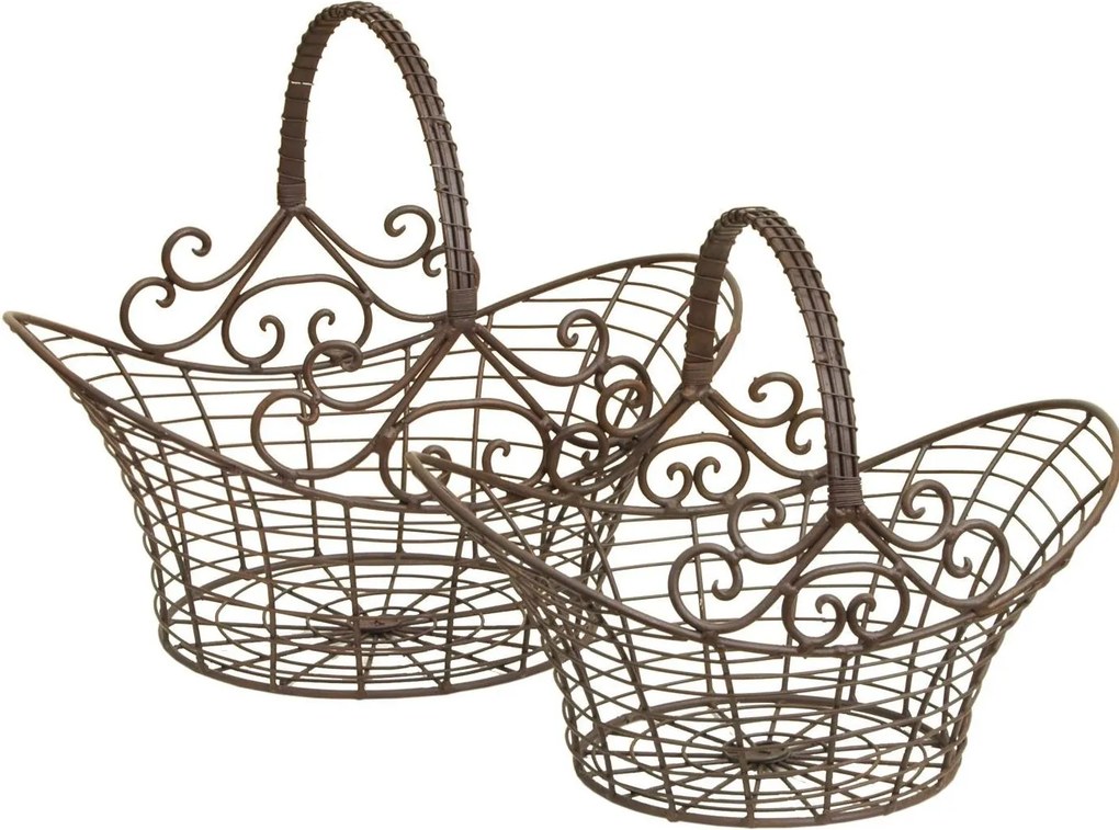 Hnedé dekoračné kovové koše - set 2 ks - 41 * 31 * 35/36 * 24 * 28 cm