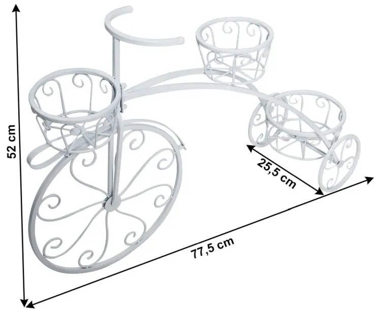 Kondela RETRO kvetináč v tvare bicykla, biela, PAVAR