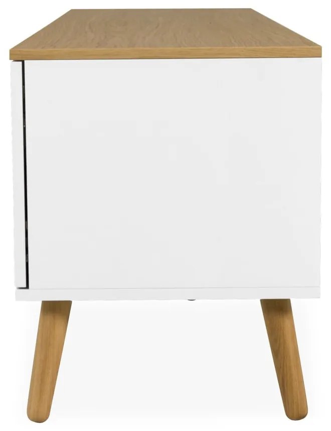 Biely TV stolík s detailmi v dekore dubového dreva Tenzo Dot, šírka 192 cm