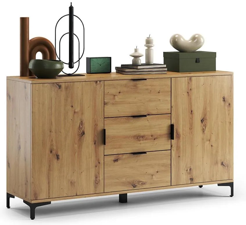 Komoda LORA dub artisan so zásuvkami a dvierkami
