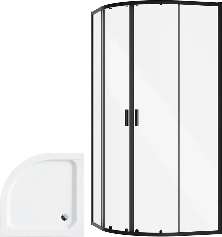 Besco Štvrťkruhový sprchový kút ZARYA BLACK HR 80x80 (90x90) + vanička ALEX biela BESCO-Rozmery: 80x80