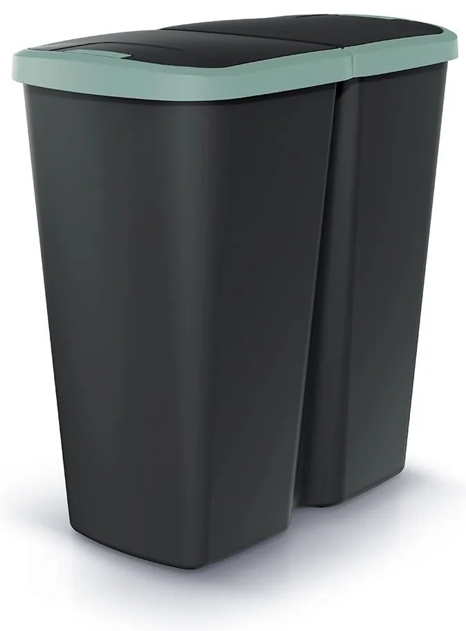 Odpadkový kôš DUO čierny, 45 l, zelená / čierna