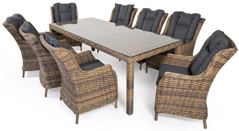 Záhradná jedálenská súprava KINGSTON 230 žltosivá s tmavosivými poduškami