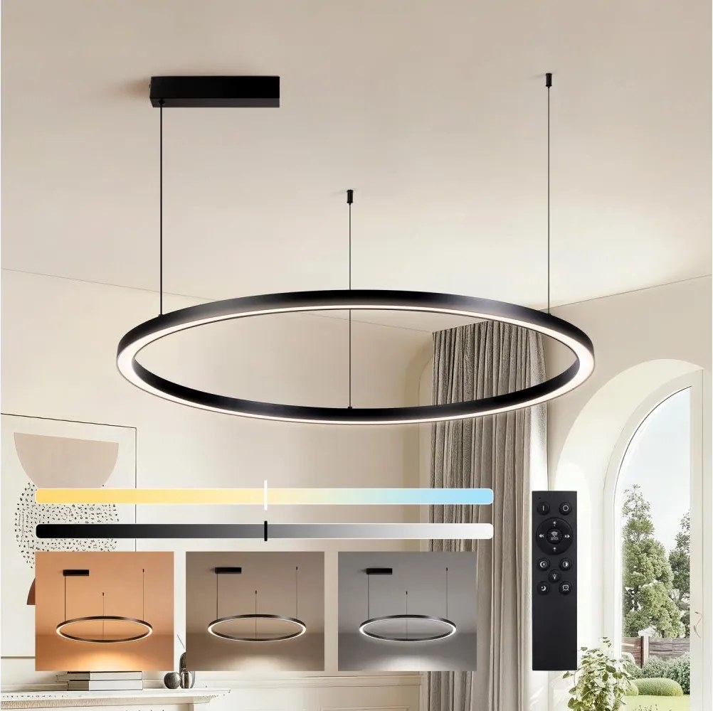 BRILAGI - PORTOFINO stmievateľné LED závesné svietidlo na lanku, LED/60W/230V, priemer 80 cm, čierne, s diaľkovým ovládaním