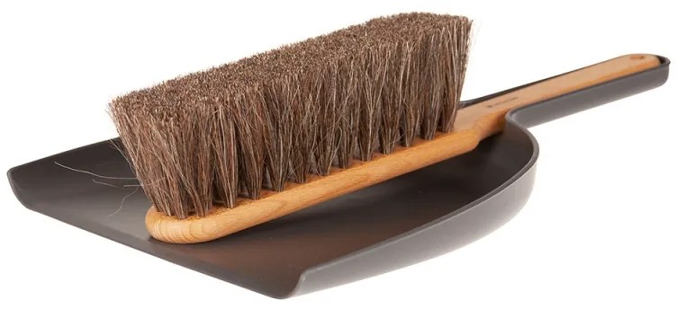 Lopatka s metlou z konských vlasov, tmavo sivá, buk / bioplast