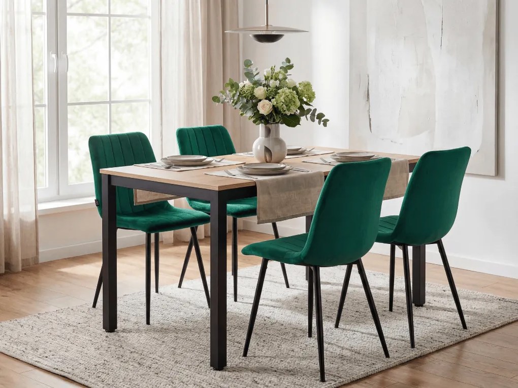 Zelená zamatová stolička LAVA s čiernymi nohami