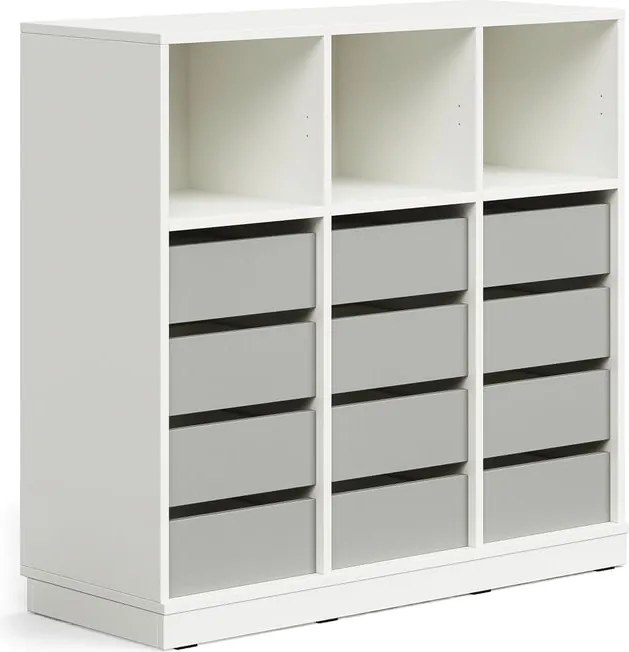 Úložná skrinka CASPER, 12 zásuviek, 3 horné priehradky, so soklom, biela/šedá
