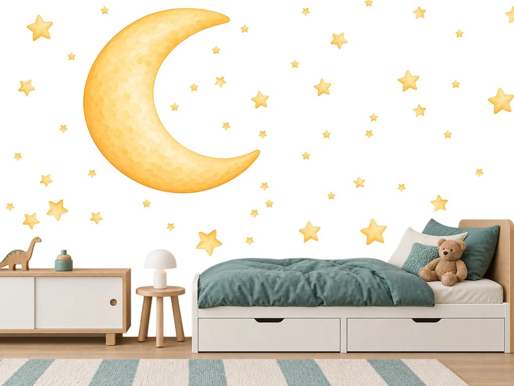 Kúzelný mesiac a hviezdy textilní prelepiteľná nálepka na stenu arch 71 x 75 cm