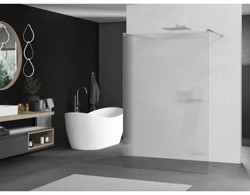 Mexen Kioto, sprchová zástena Walk-In 110 x 200 cm, 8mm sklo s rebrovým vzorom, brúsená oceľ profil, 800-110-002-97-09