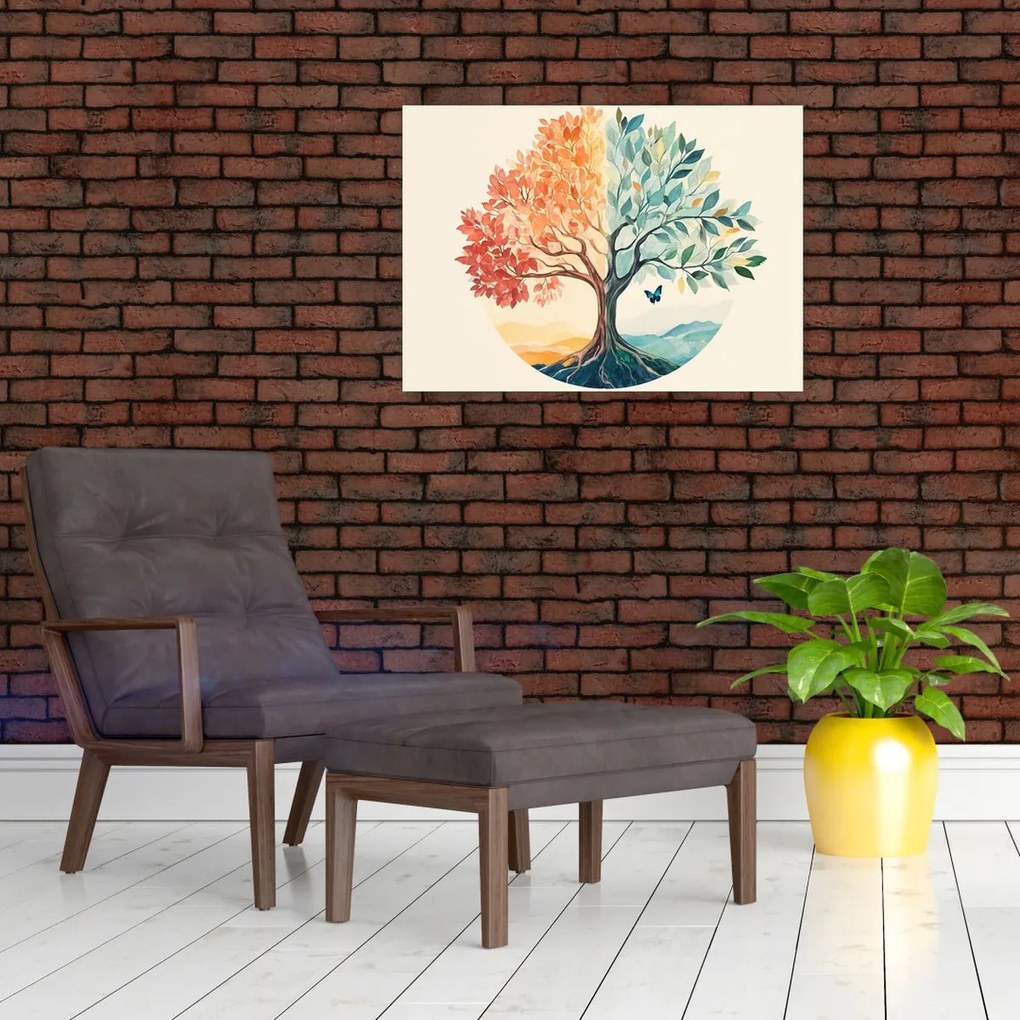 Obraz – Duálny strom s motýľom (70x50 cm)