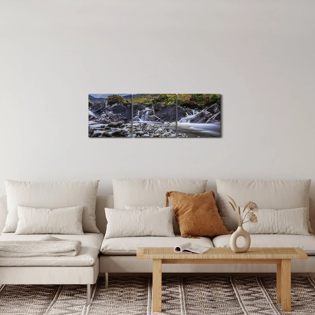 Obraz plynúcej vody (s hodinami) (90x30 cm)