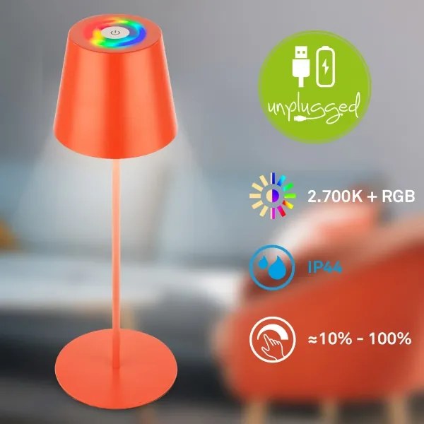 Briloner 7510012-LED RGB Stmievateľná stolná lampa CALIDA 2,5W/5V IP44 1200mAh oranžová
