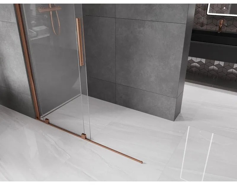 Mexen Velar, posuvné dvere do otvoru typ Walk-In 130 cm, 8mm číre sklo, ružové zlato, 871-130-000-03-60