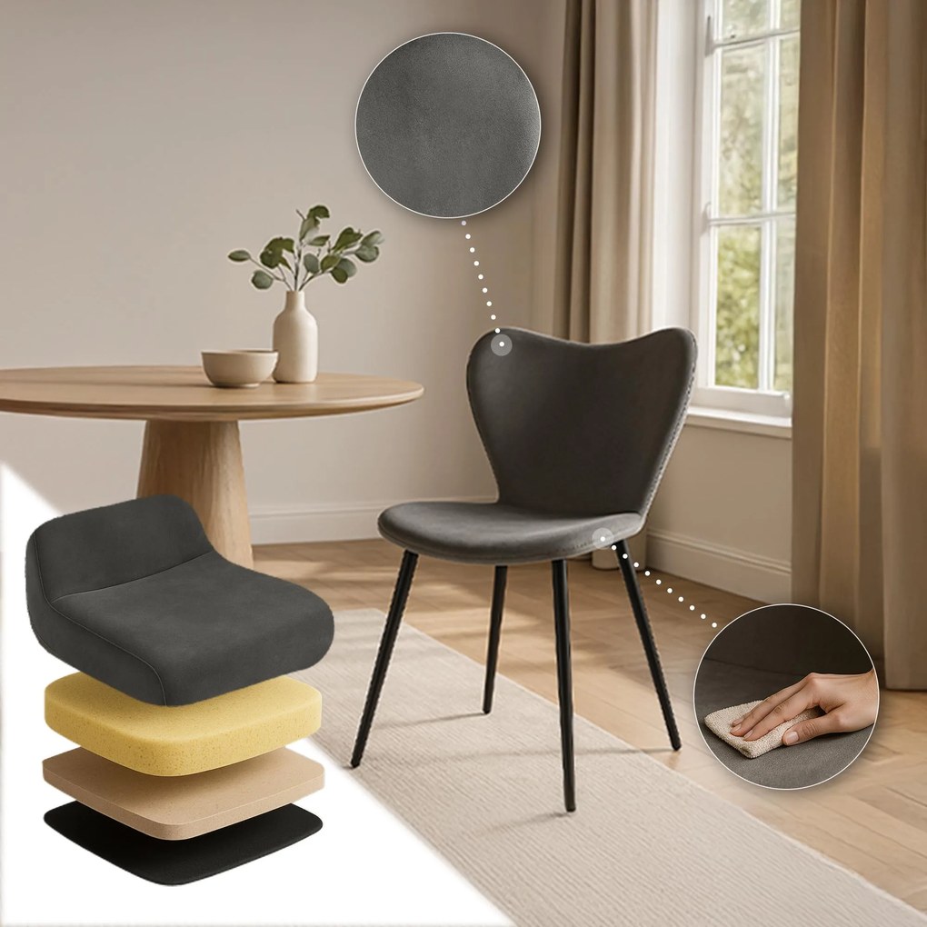 Jedálenská stolička Maika zamat - antracitová