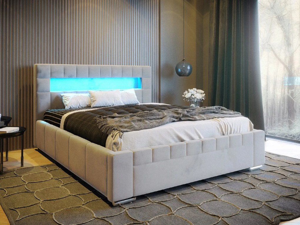 PROXIMA.store - Manželská čalúnená posteľ VEGAS - sivá - LED podsvietenie ROZMER: Pre matrac 180 x 200 cm