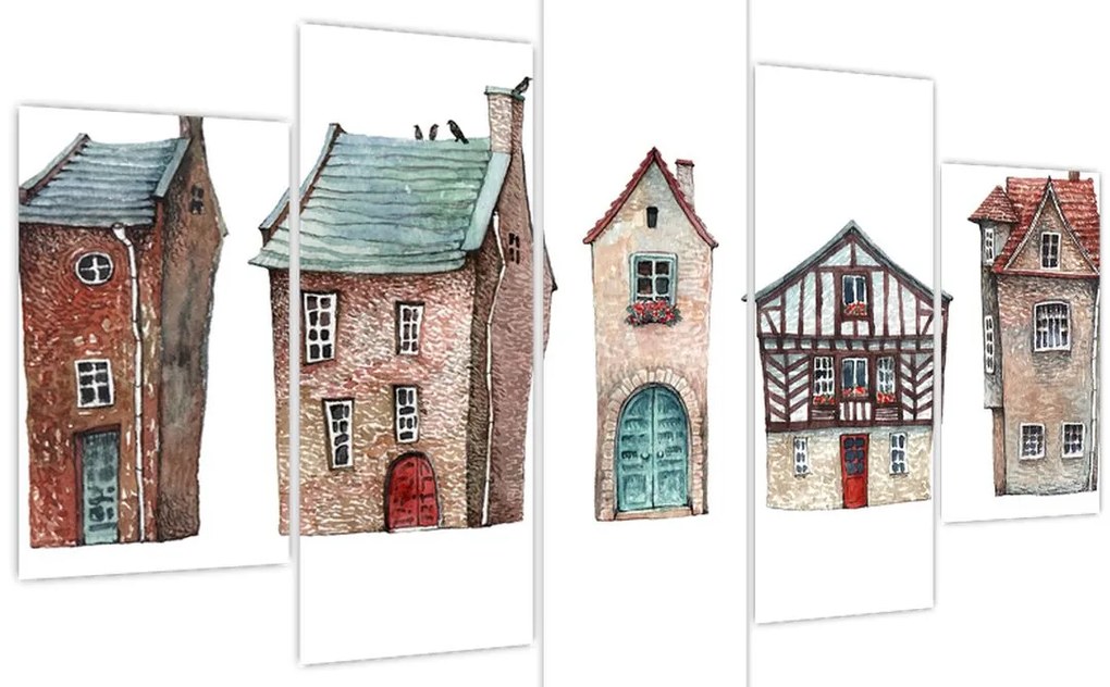 Obraz - Akvarelové domčeky (150x105 cm)